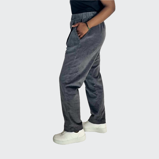 Hose BUNDFALTEN HIGH WAIST Cord mittelgrau