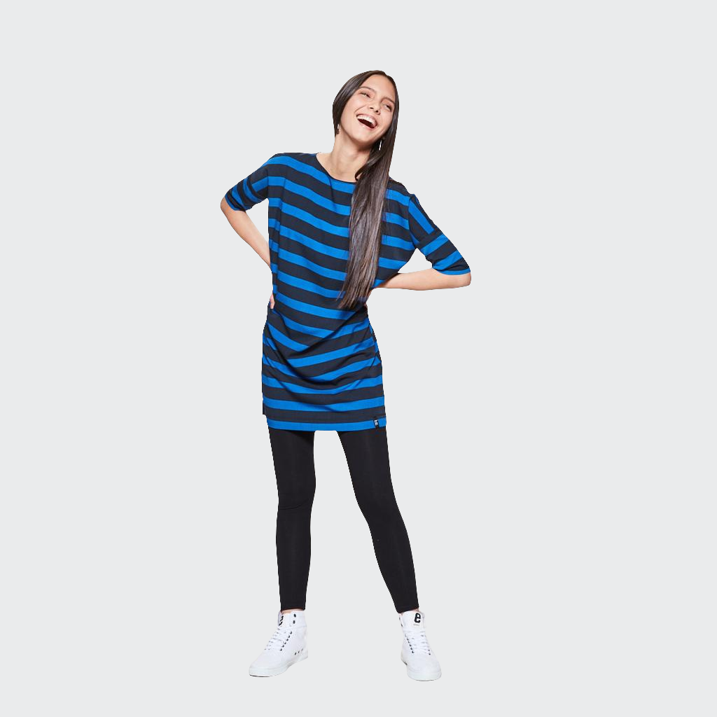 Longshirt mit 1/2-Arm OVERSIZED Blockstreifen schwarz/blau