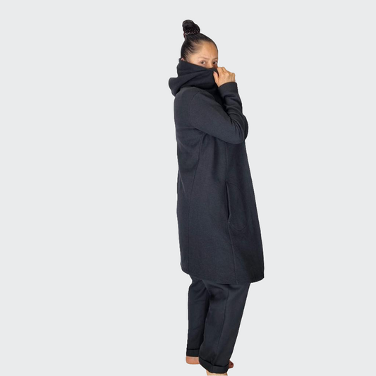 Kapuzenmantel WAFFELSTRUKTUR schwarz