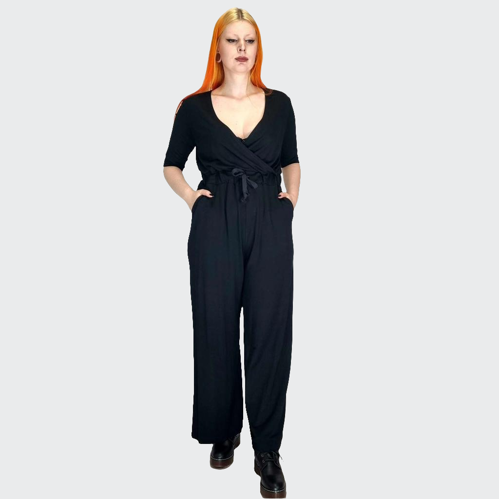 Jumpsuit WIDE Bambus-Viskosejersey Jersey schwarz