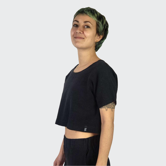 Shirt CROPPED Leinen schwarz