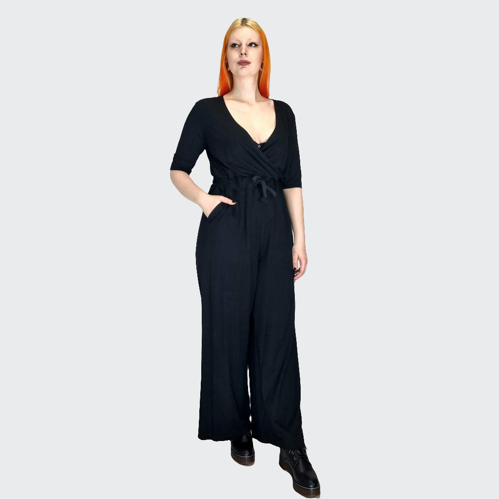 Jumpsuit WIDE Bambus-Viskosejersey Jersey schwarz
