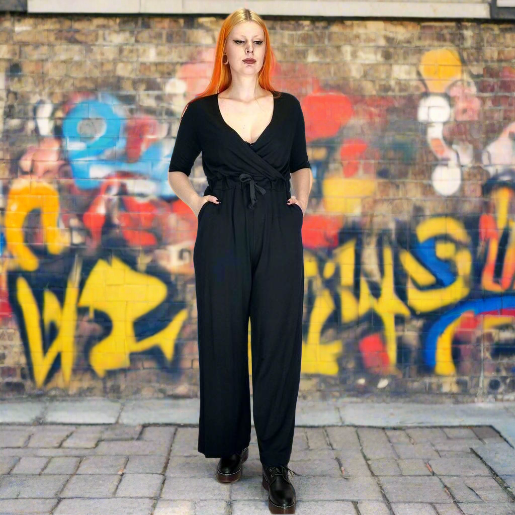 Jumpsuit WIDE Bambus-Viskosejersey Jersey schwarz