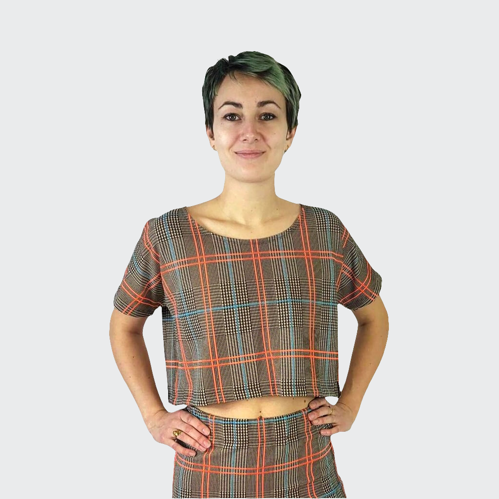 Shirt CROPPED Karo orange/bunt