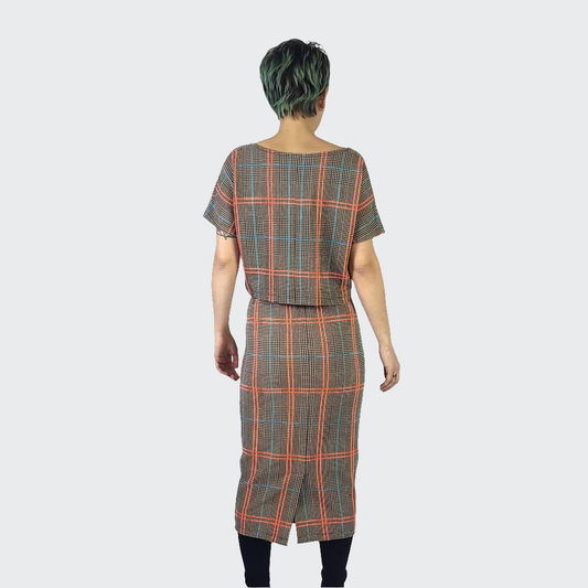 Bleistiftrock KARO orange/bunt