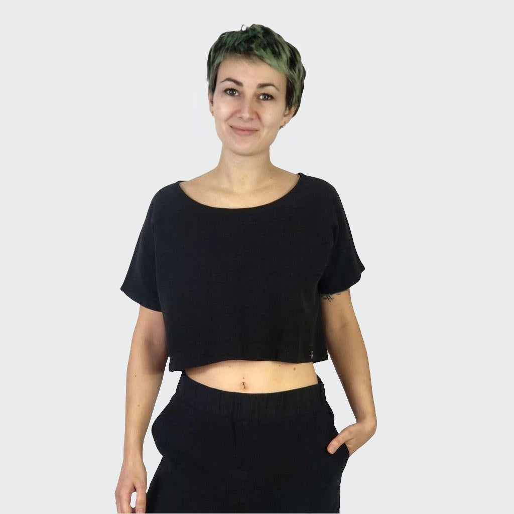 Shirt CROPPED Leinen schwarz