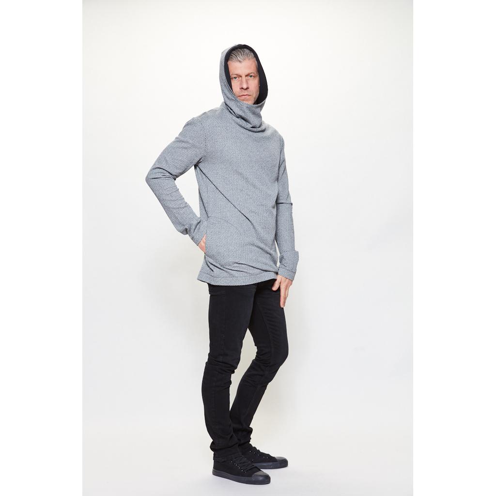 Hoodie LONG Stuktur hellgrau/schwarz