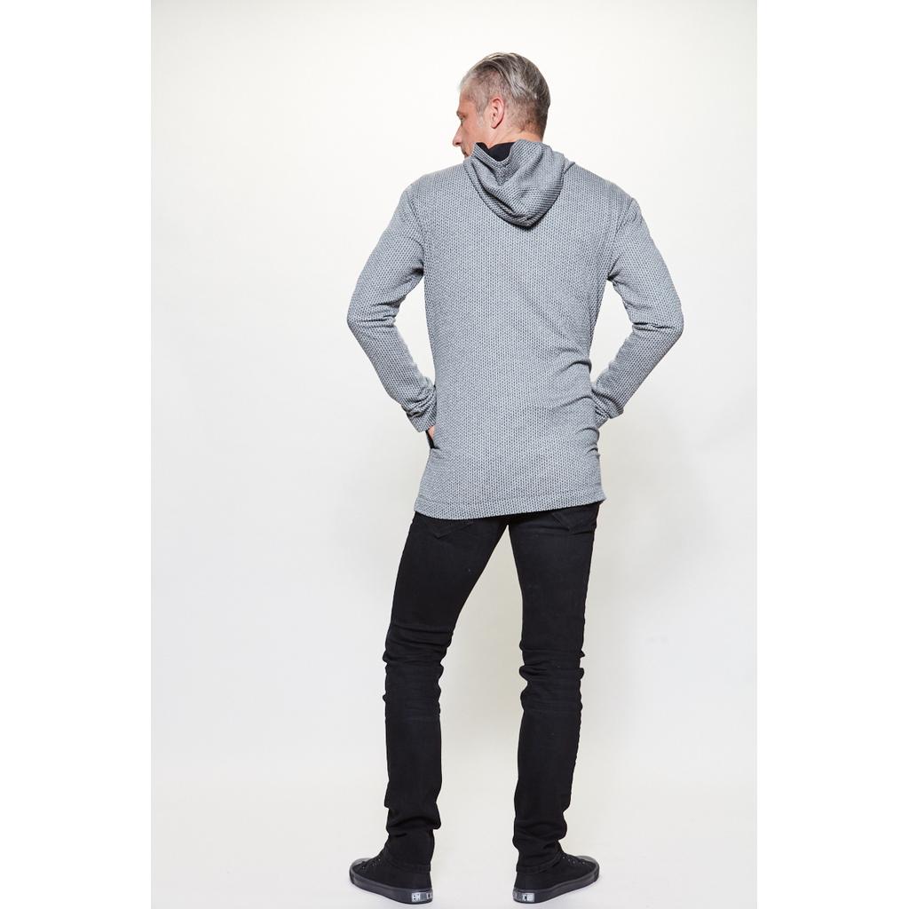 Hoodie LONG Stuktur hellgrau/schwarz