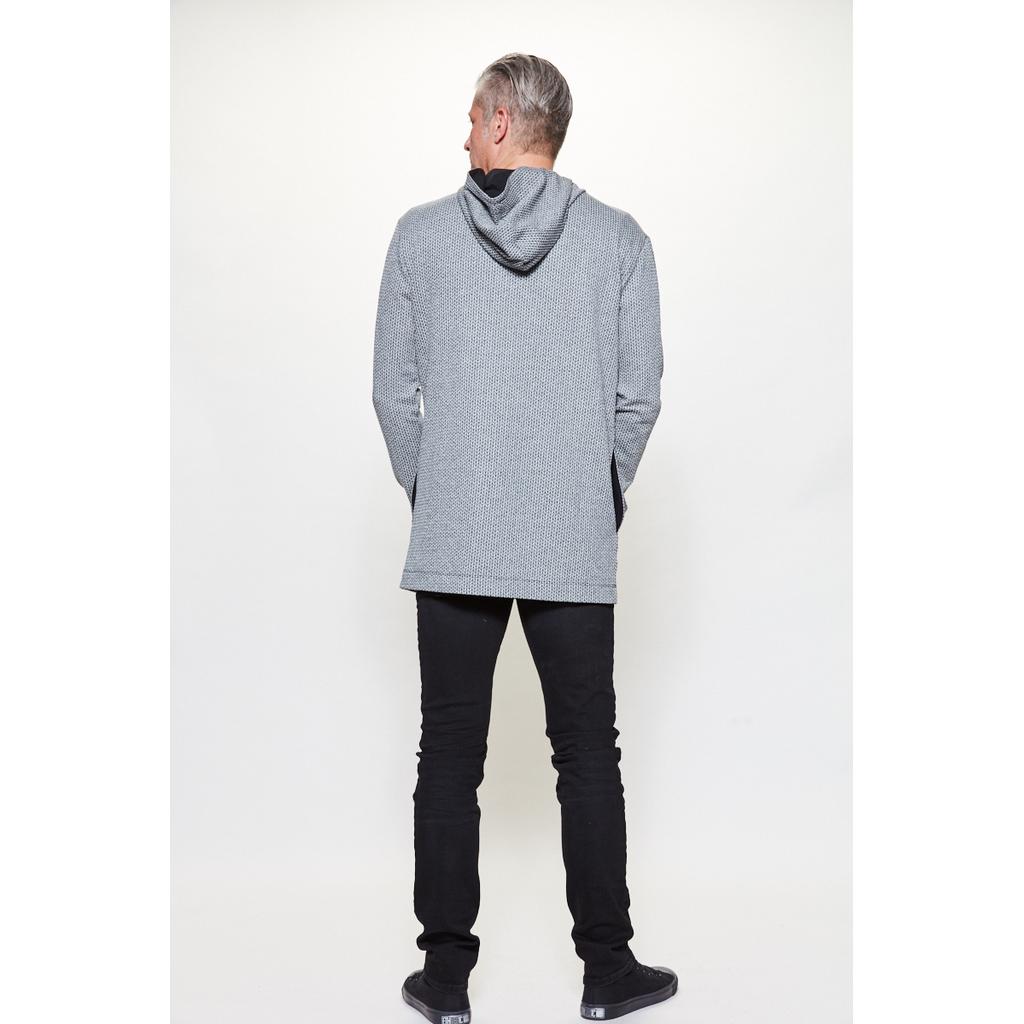 Hoodie LONG Stuktur hellgrau/schwarz