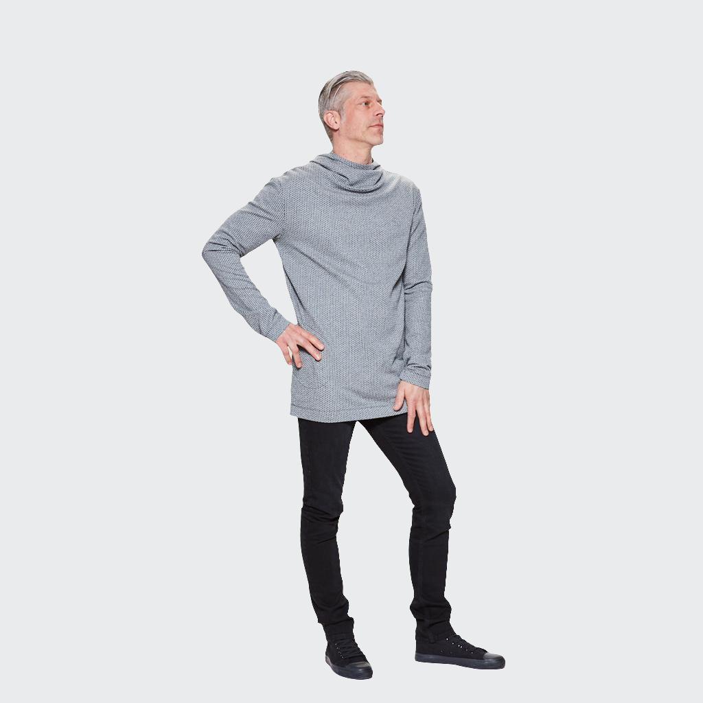 Hoodie LONG Stuktur hellgrau/schwarz