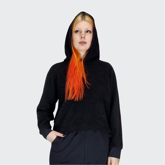 Hoodie BOXY Plüsch schwarz