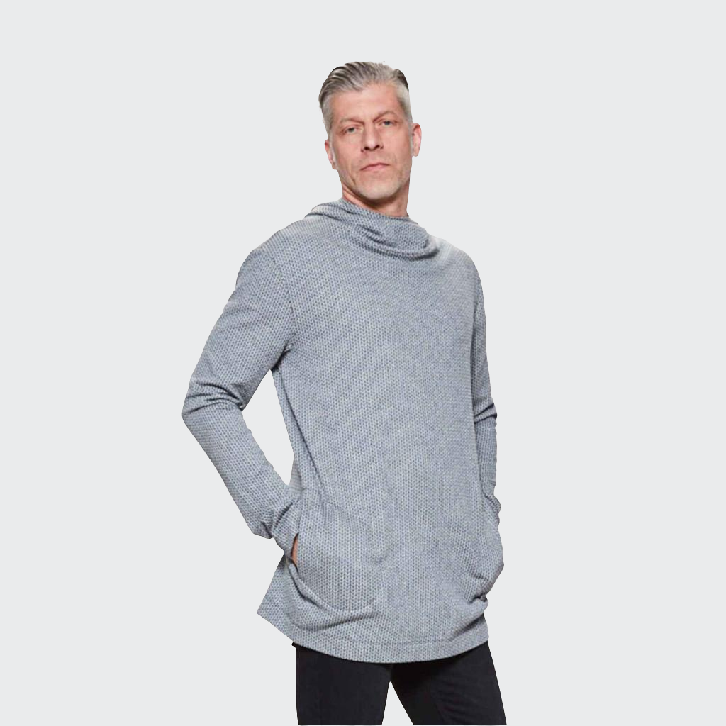 Hoodie LONG Stuktur hellgrau/schwarz