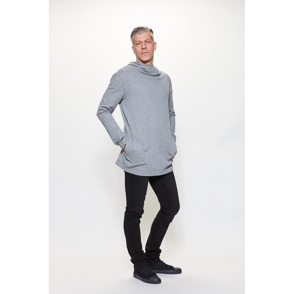 Hoodie LONG Stuktur hellgrau/schwarz