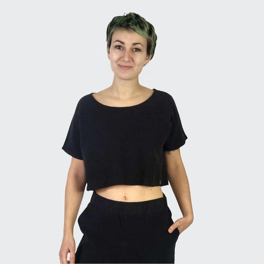 Shirt CROPPED Leinen schwarz